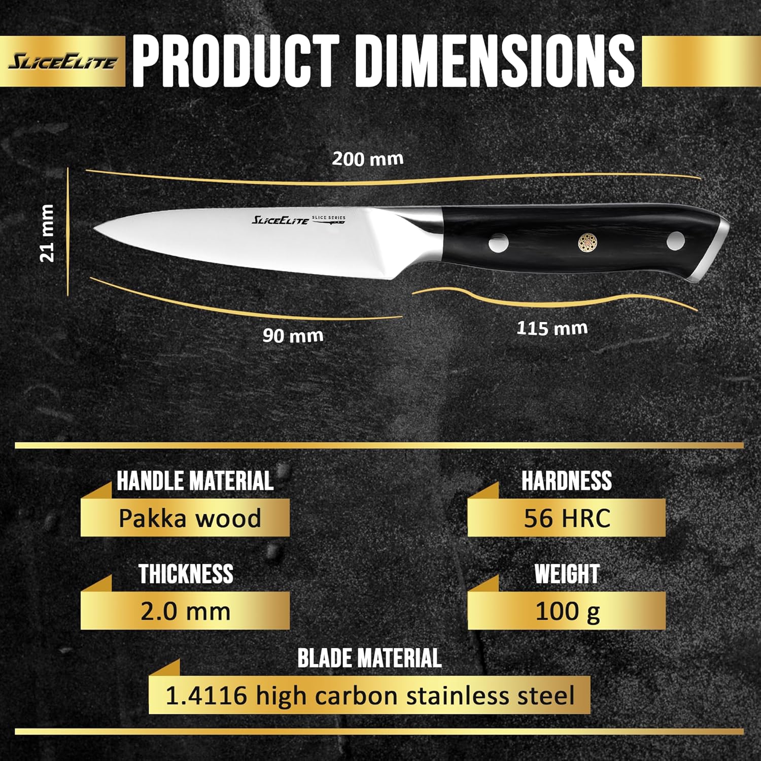 SliceElite 3.5-Inch Stainless Steel Paring Knife Product Dimensions