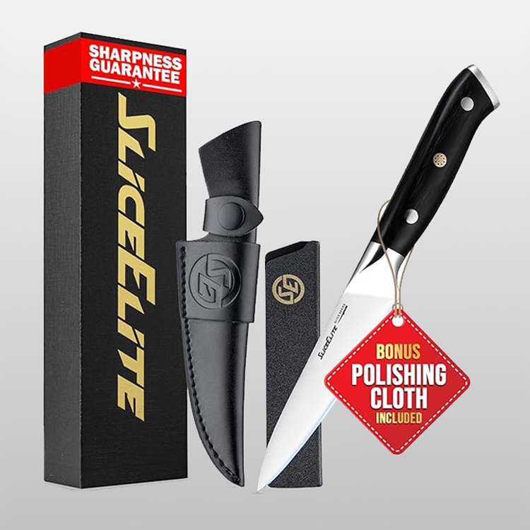 SliceElite 5.5-Inch Utility Knife With Leather Sheath, Polymer Cover and Packing Box