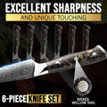 SliceElite 6-Piece Damascus Steak Knife Handle Crafted with Brass Willow Nail