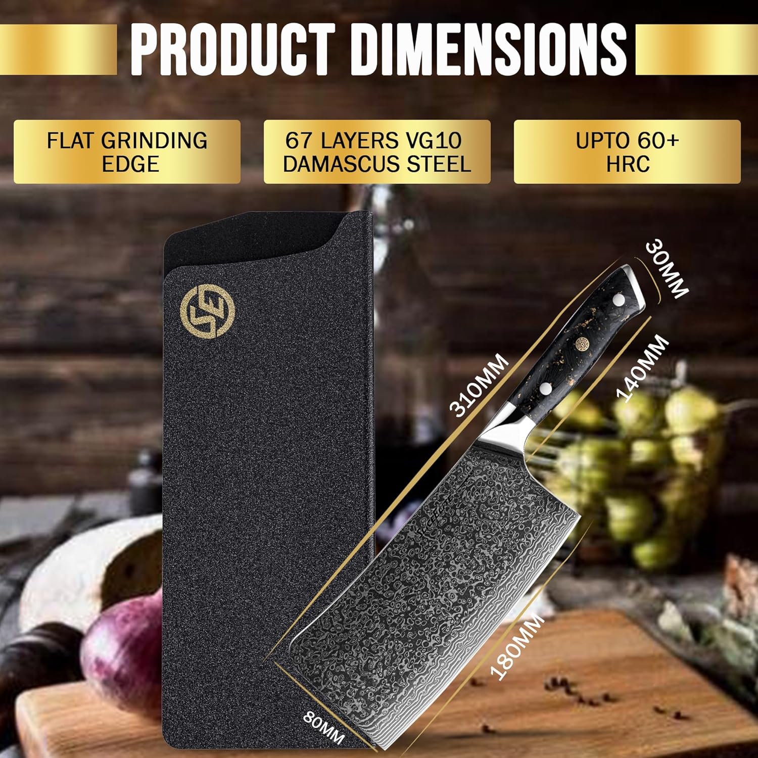 SliceElite 7-Inch Damascus Bone Cutting Knife Product Dimensions