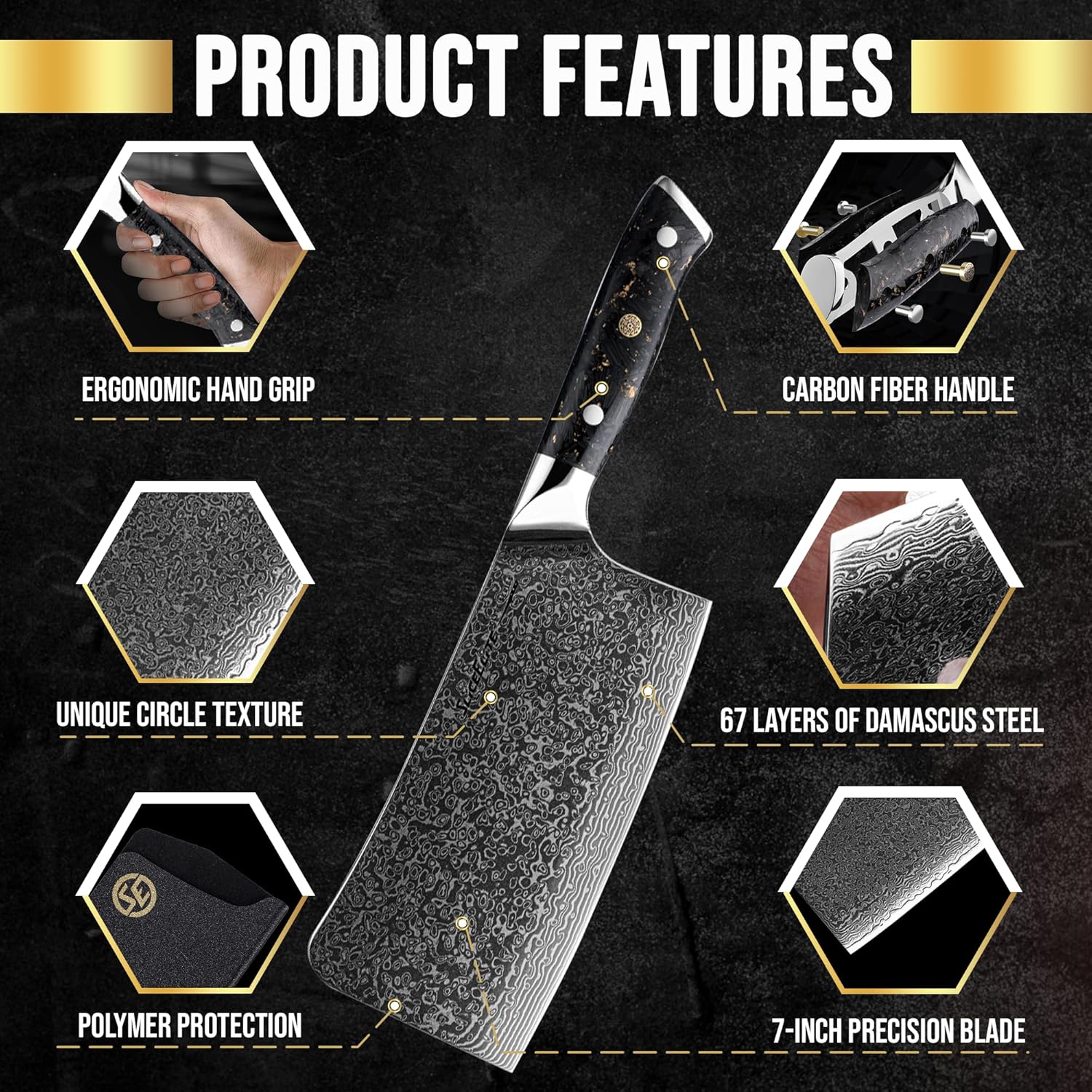 SliceElite 7-Inch Damascus Bone Cutting Knife Product Features