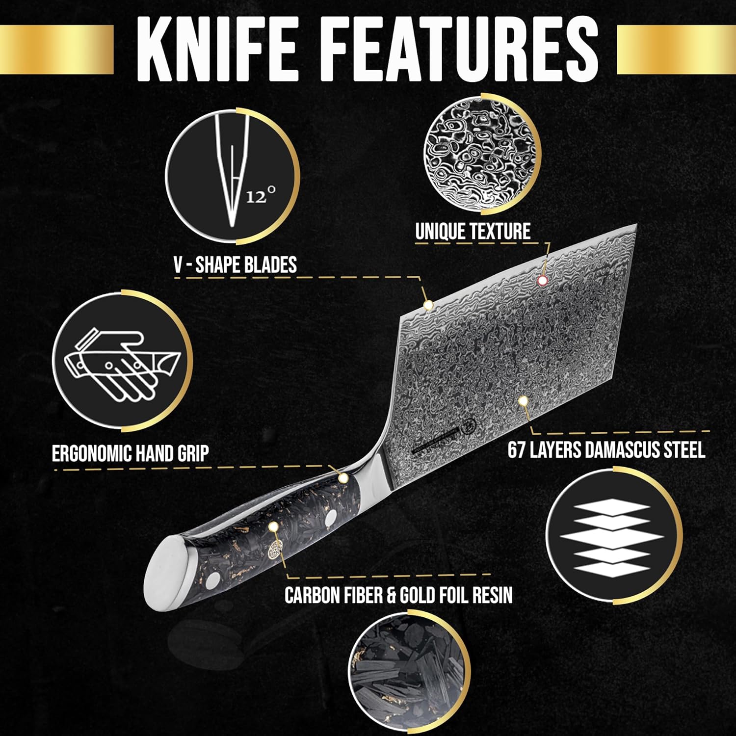 SliceElite 7-Inch Damascus Meat Cleaver Features