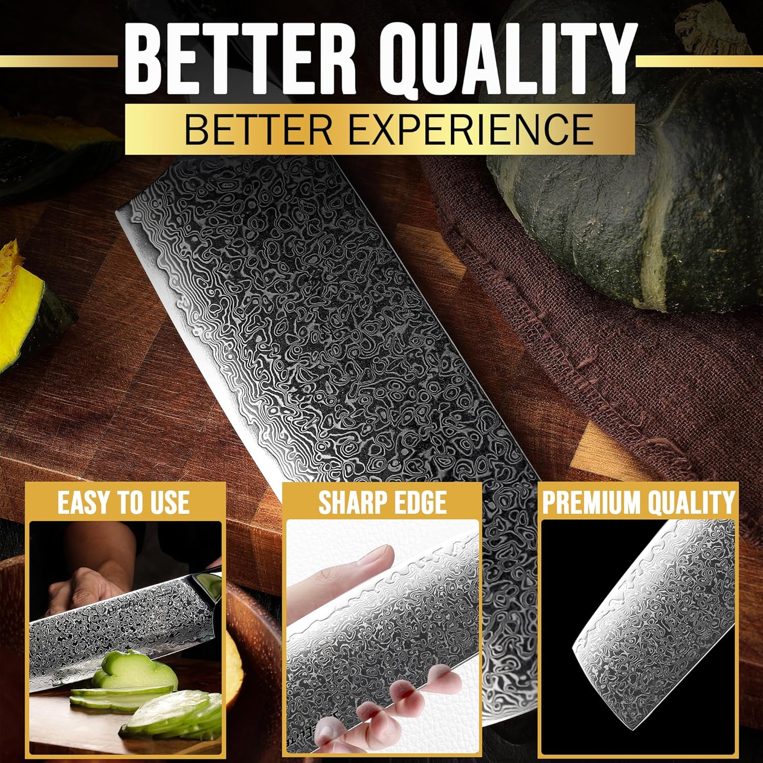 SliceElite 7-Inch Nakiri Knife Blase focused view on different frames of the image