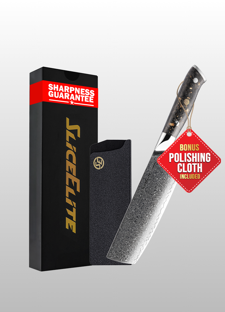 SliceElite 7-Inch Nakiri Knife Damascus VG10 Steel Carbon Fiber Handle with Polymer Sheath