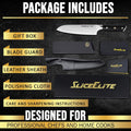 SliceElite 7-Inch Premium Santoku knife Package Includes: Gift Box, Blade Guard, Leather Sheath, Polishing Cloth, and Carae and Sharpening Instructions