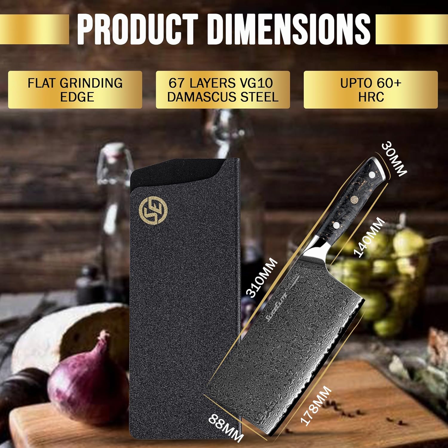 SliceElite 7 Inch Damascus Meat Cleaver Dimensions