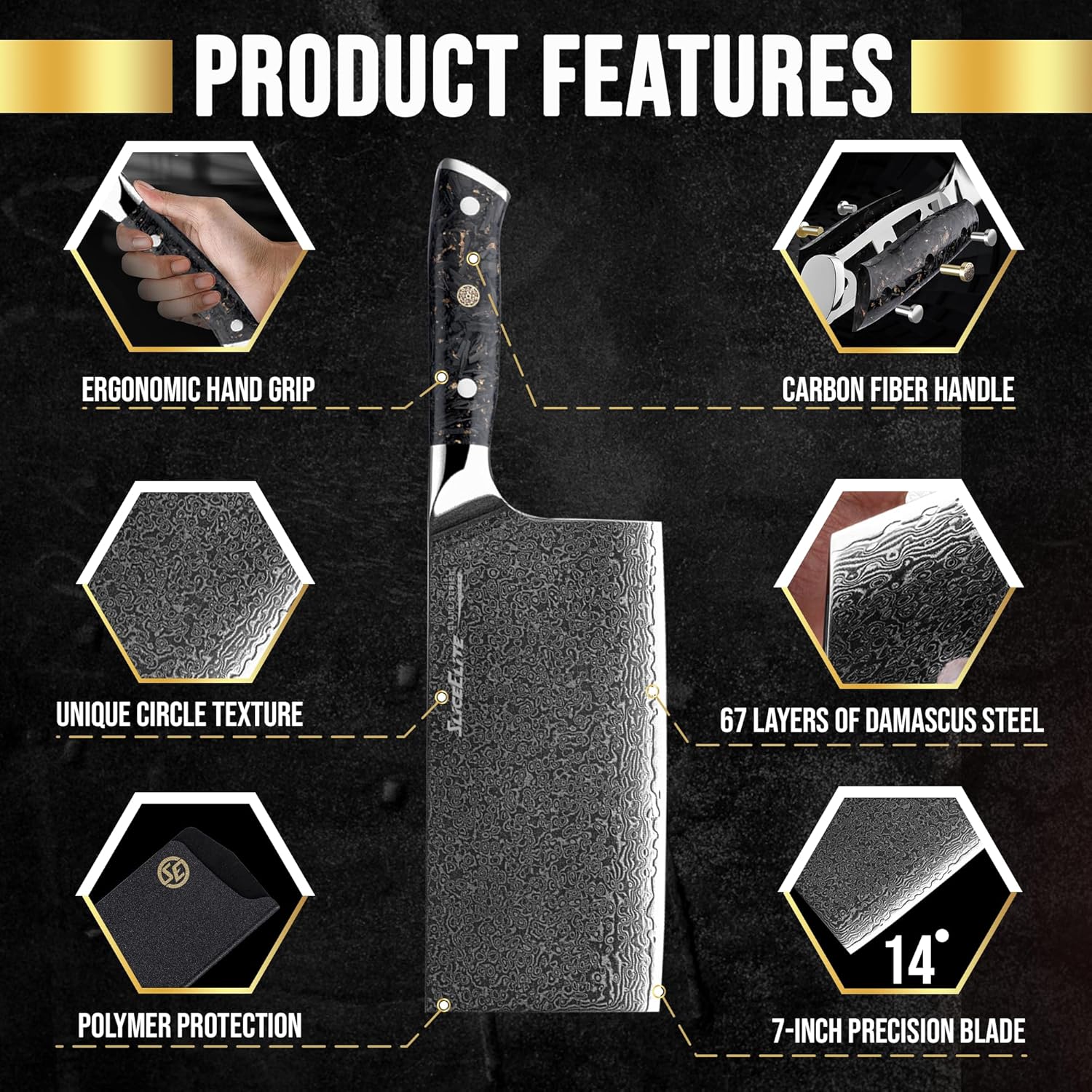 SliceElite 7 Inch Damascus Meat Cleaver Feature