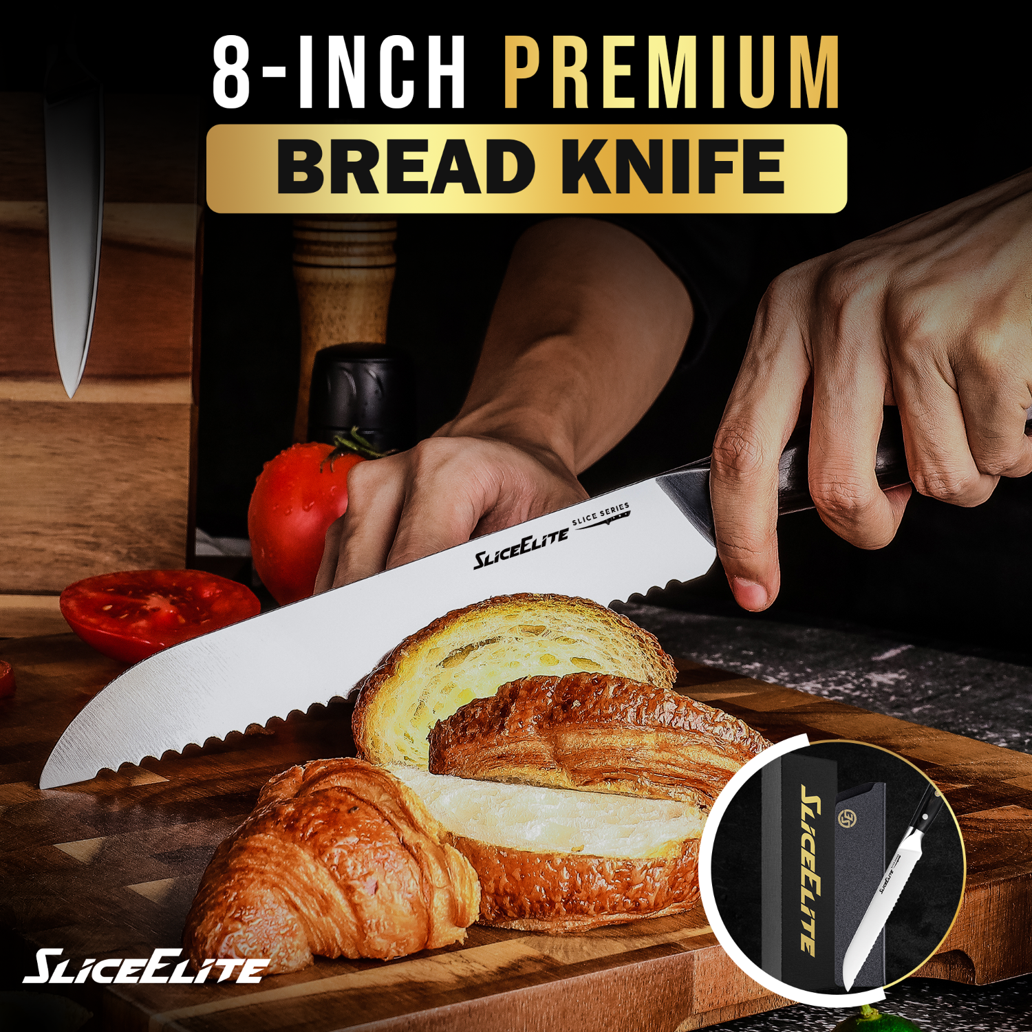 SliceElite 8-Inch Bread Knife: Offering Precision and Control for Perfect Croissant Slicing.