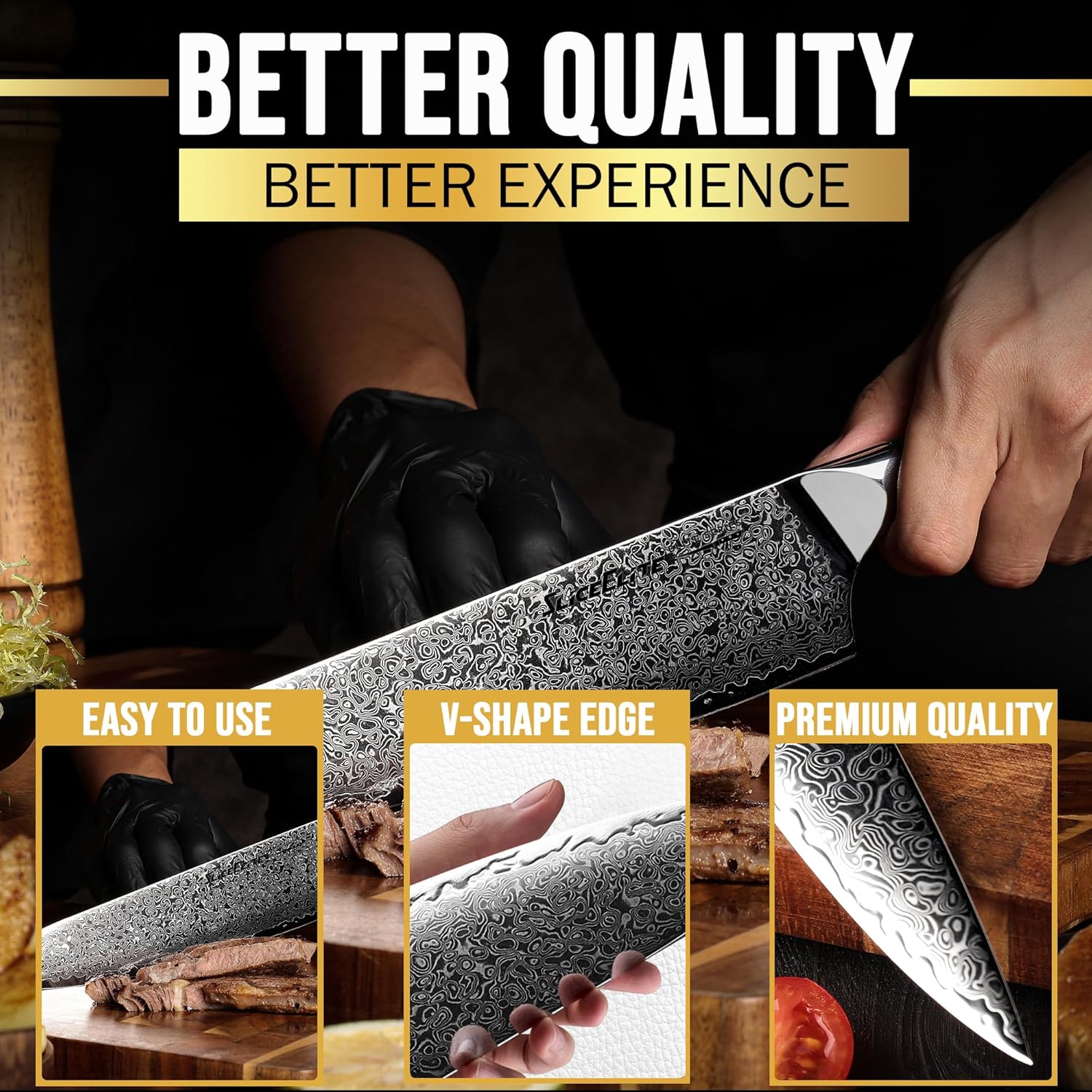 SliceElite 8-Inch Chef Knife Blade Fucosed View