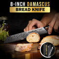 SliceElite 8-Inch Damascus Bread Knife cutting the bread