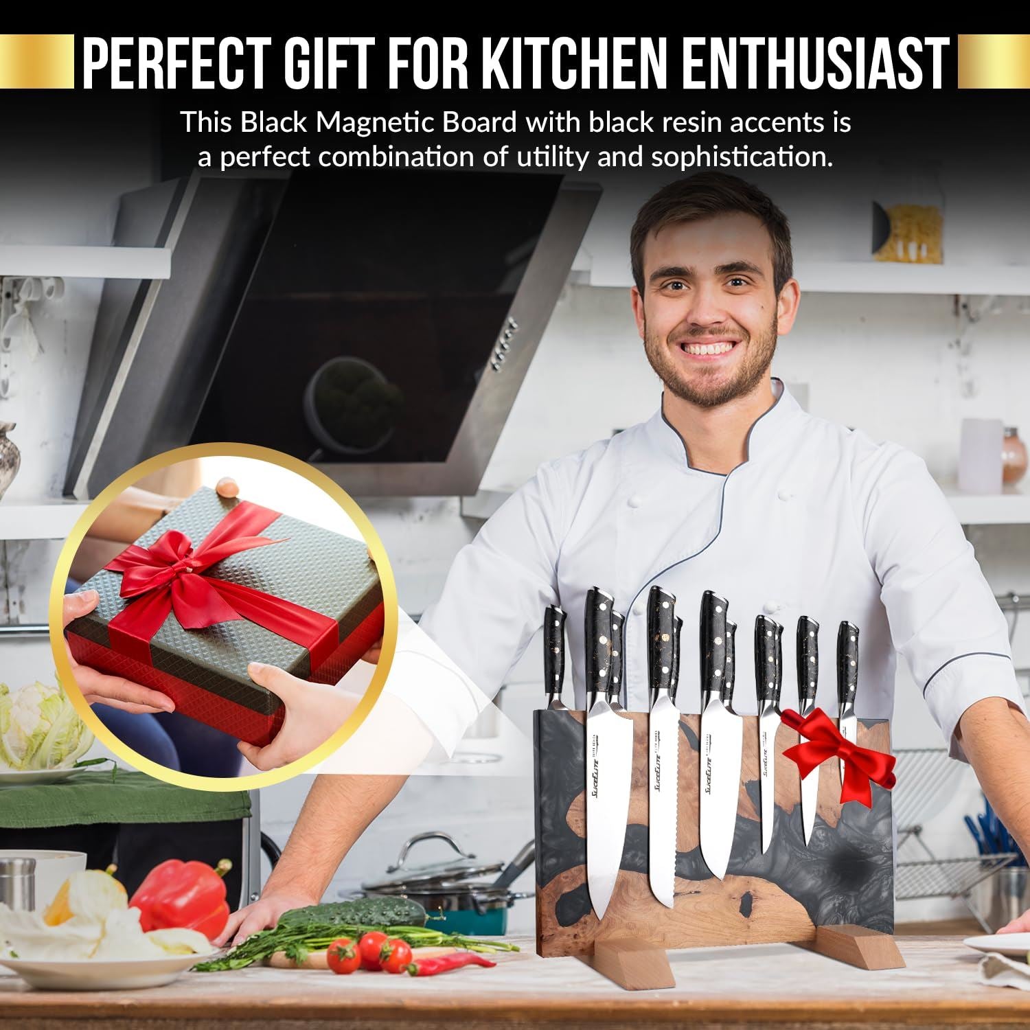 SliceElite Black Resin Magnetic Knife Block 