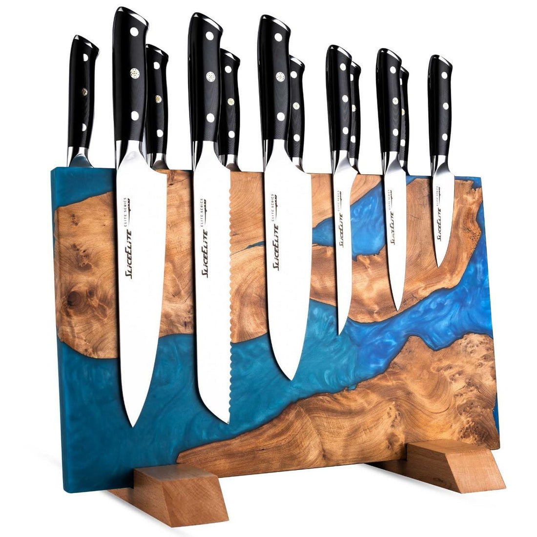 SliceElite Blue Resin Magnetic Knife Block Without Knives 