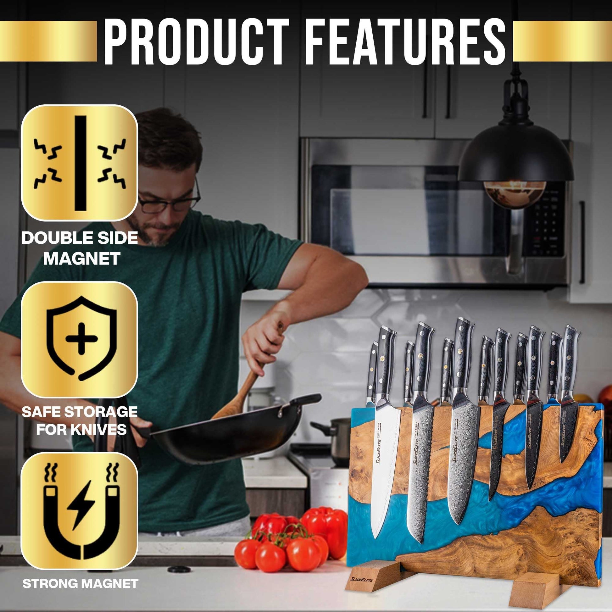 SliceElite Blue Resin Magnetic Knife Block Without Knives 
