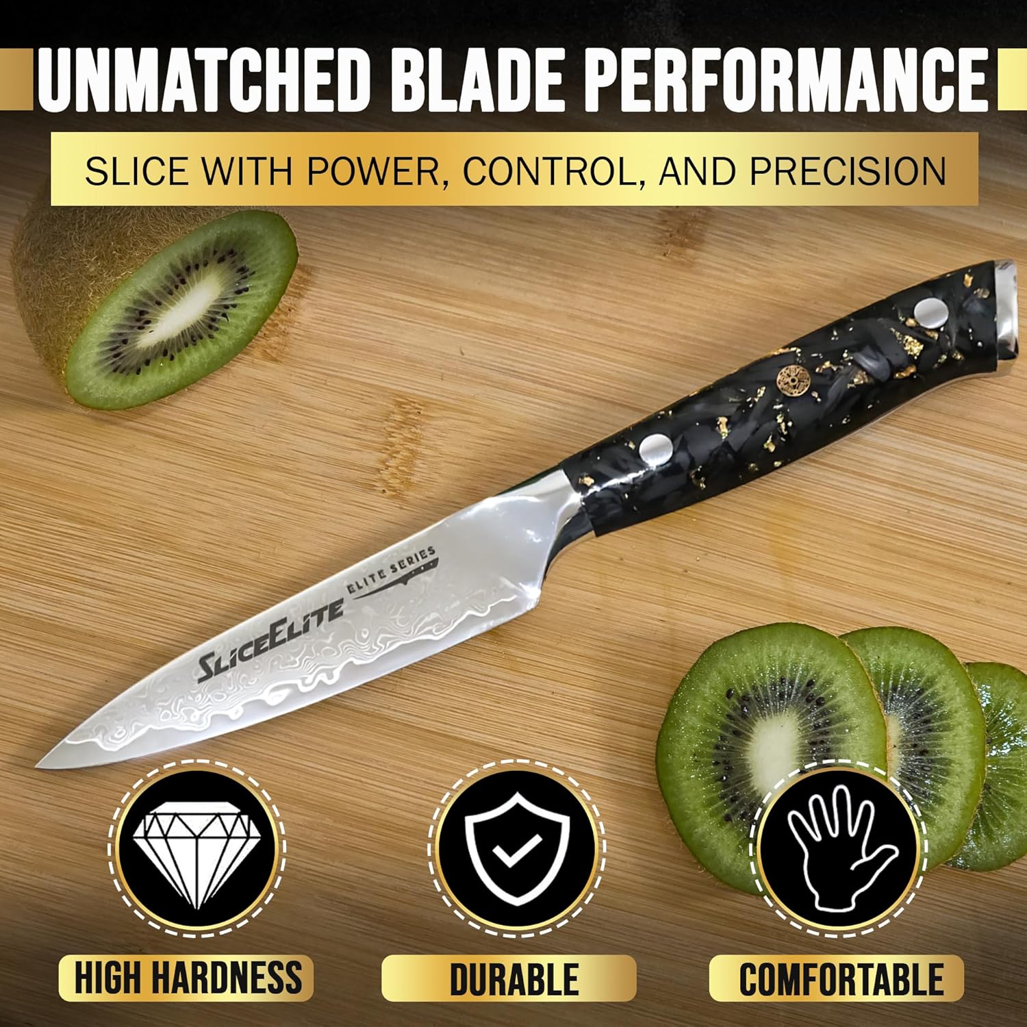SliceElite Full Knife 3.5-Inch Damascus Paring Knife 