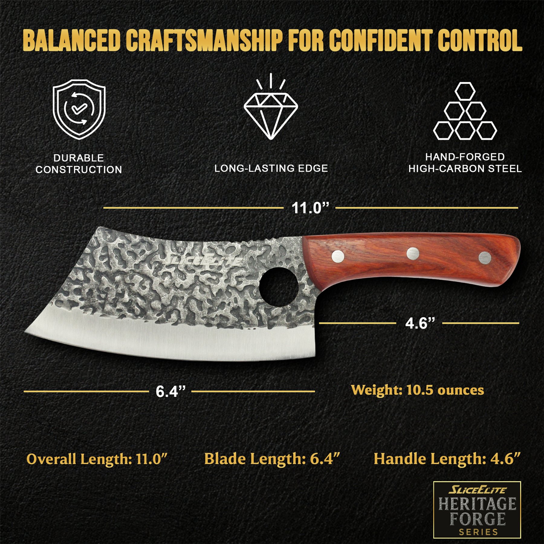 SliceElite Heavy-Duty Hand-Forged Butcher Cleaver Knife Product Features