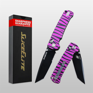 SliceElite La Tigresa EDC Pocket Knife 14C28N Stainless Tanto Serrated Blade