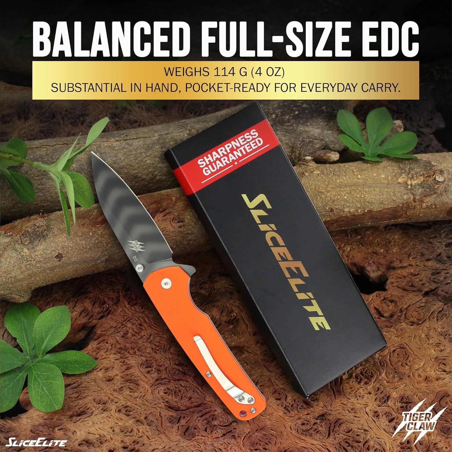 SliceElite Tiger Claw Pocket Knife G10 Composite Handle Featuring Sliceelite Tiger Claw Knife with Packing Box