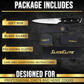 SliceElite Utility Knife Package Includes: Gift Box, Blade Guard, Polishing Cloth, and Care and Sharpening Instructions