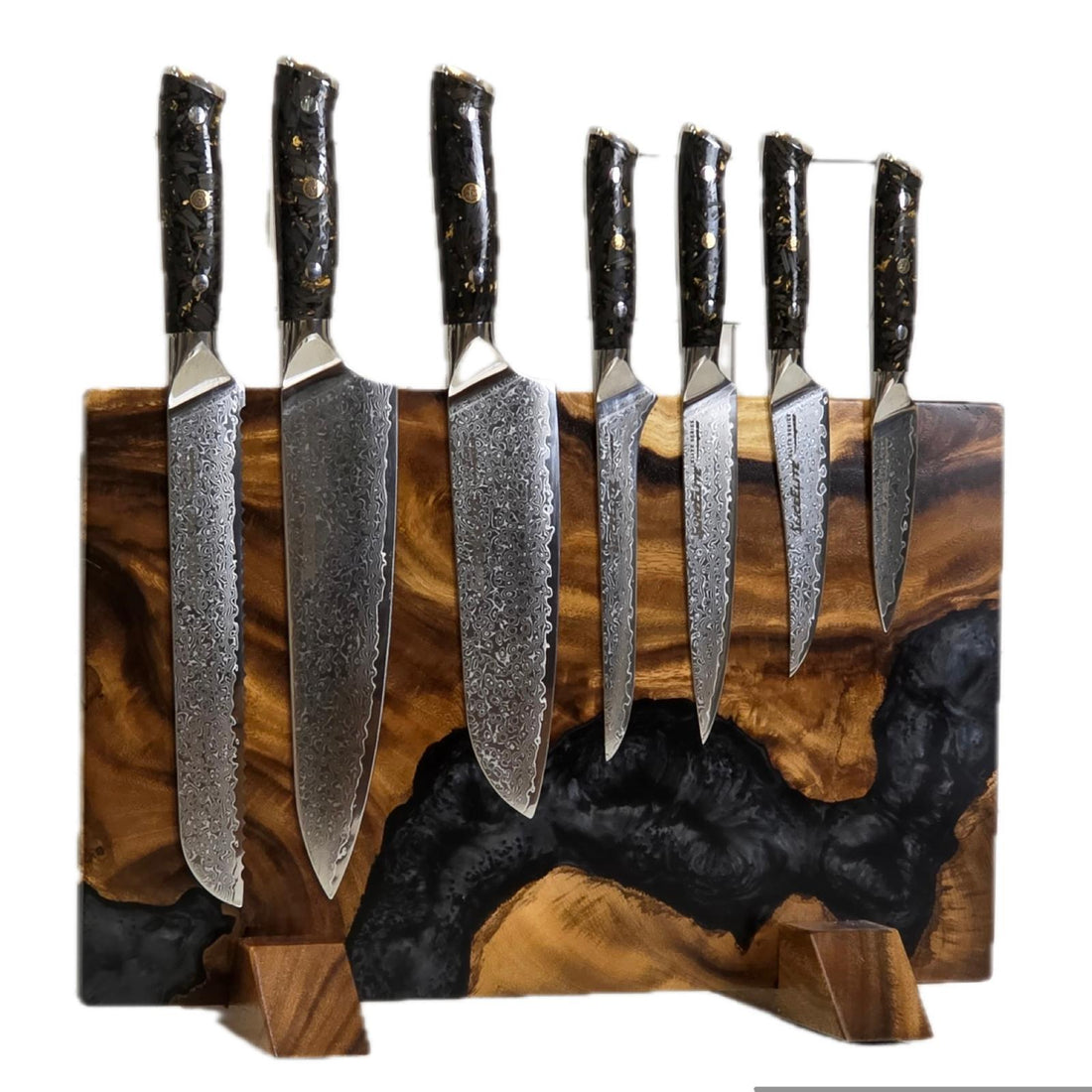 SliceElite XL Magnetic Knife Block Acacia Hardwood Onyx Resin Holds 22 Knives