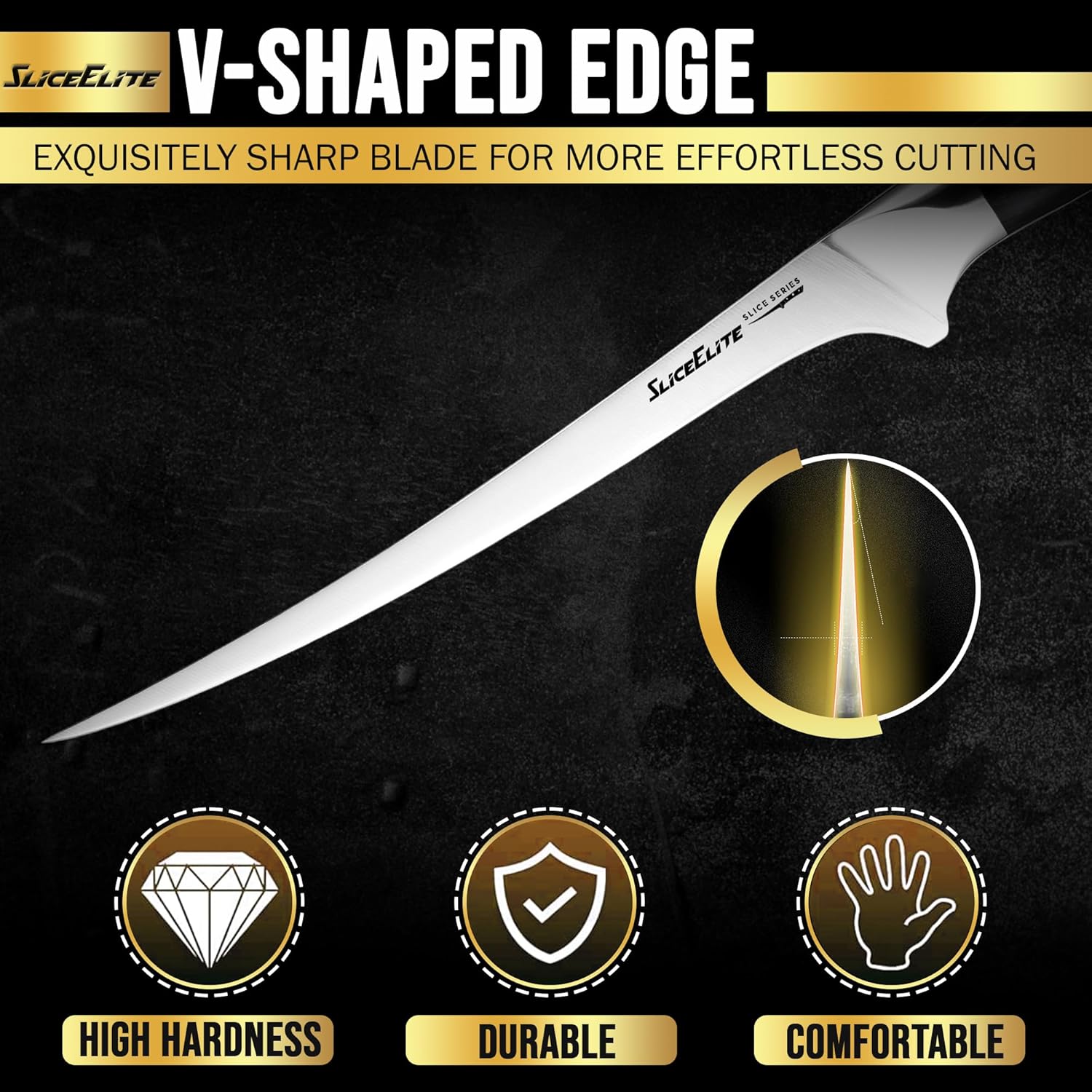 SliceElite Flexible Fillet Knife, V-Shaped Edge, Durable and Comfortable