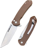 SliceElite folding knife D2 steel tanto blade brown G10 handle