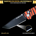 SliceElite knife with tiger stripe handle on a black background