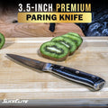 SliceElite professional Paring knife with slices of kiwi on a wooden surface.