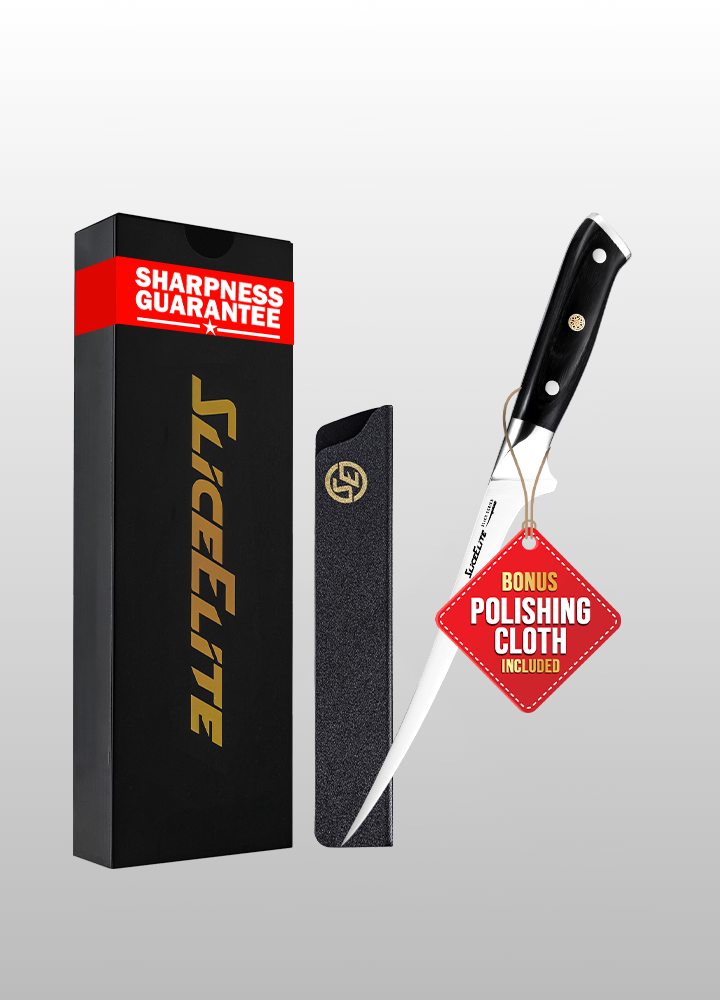 Slice Series 7.5-Inch Fillet Knife | High Carbon German Steel Boning Knife with Ergonomic Pakkawood Handle & Polymer Blade Guard | Fish Fillet & Petrified Fish Knives | Kitchen Knife for Meat & Fruits