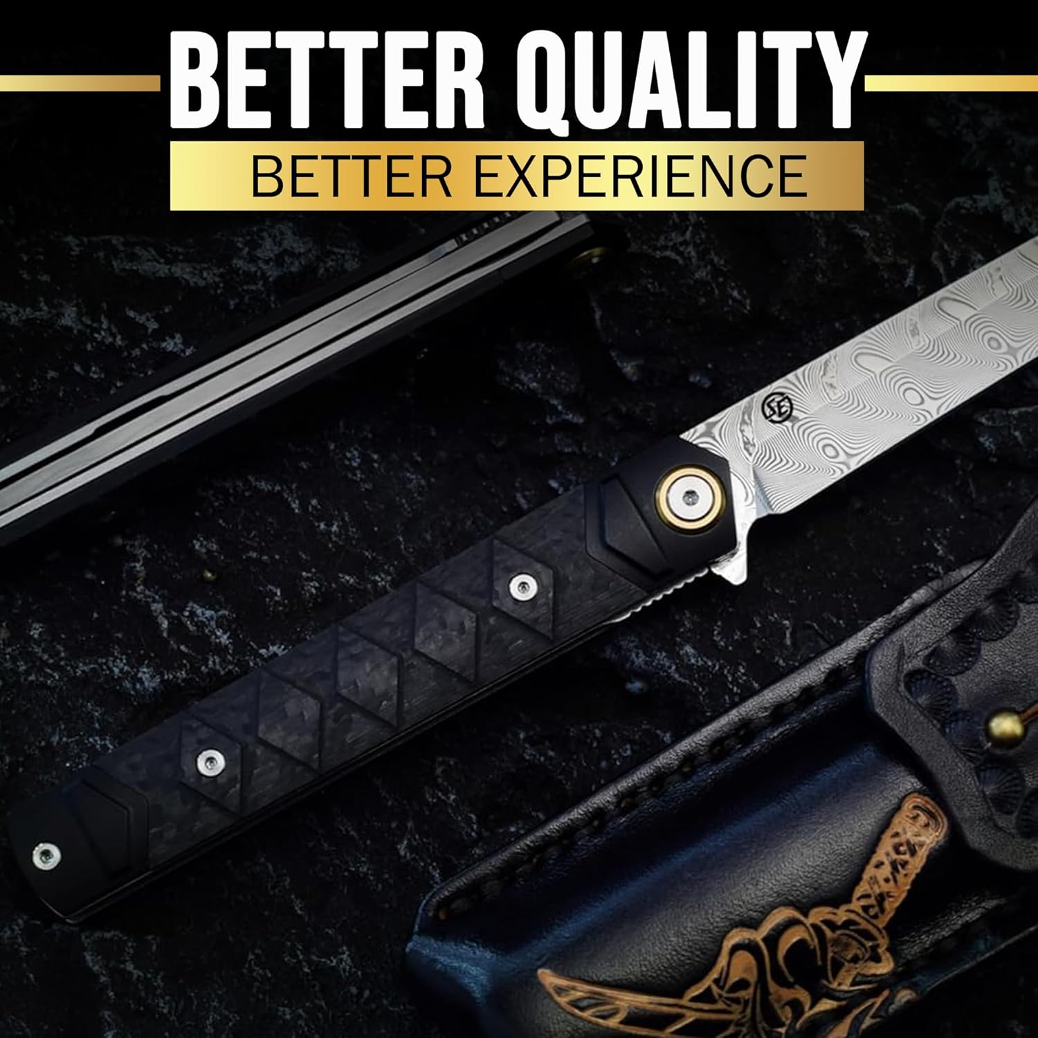 Slice Elite Hannya Samurai Folding Knife 110 Layer Damascus Blade Carbon Fiber Handle