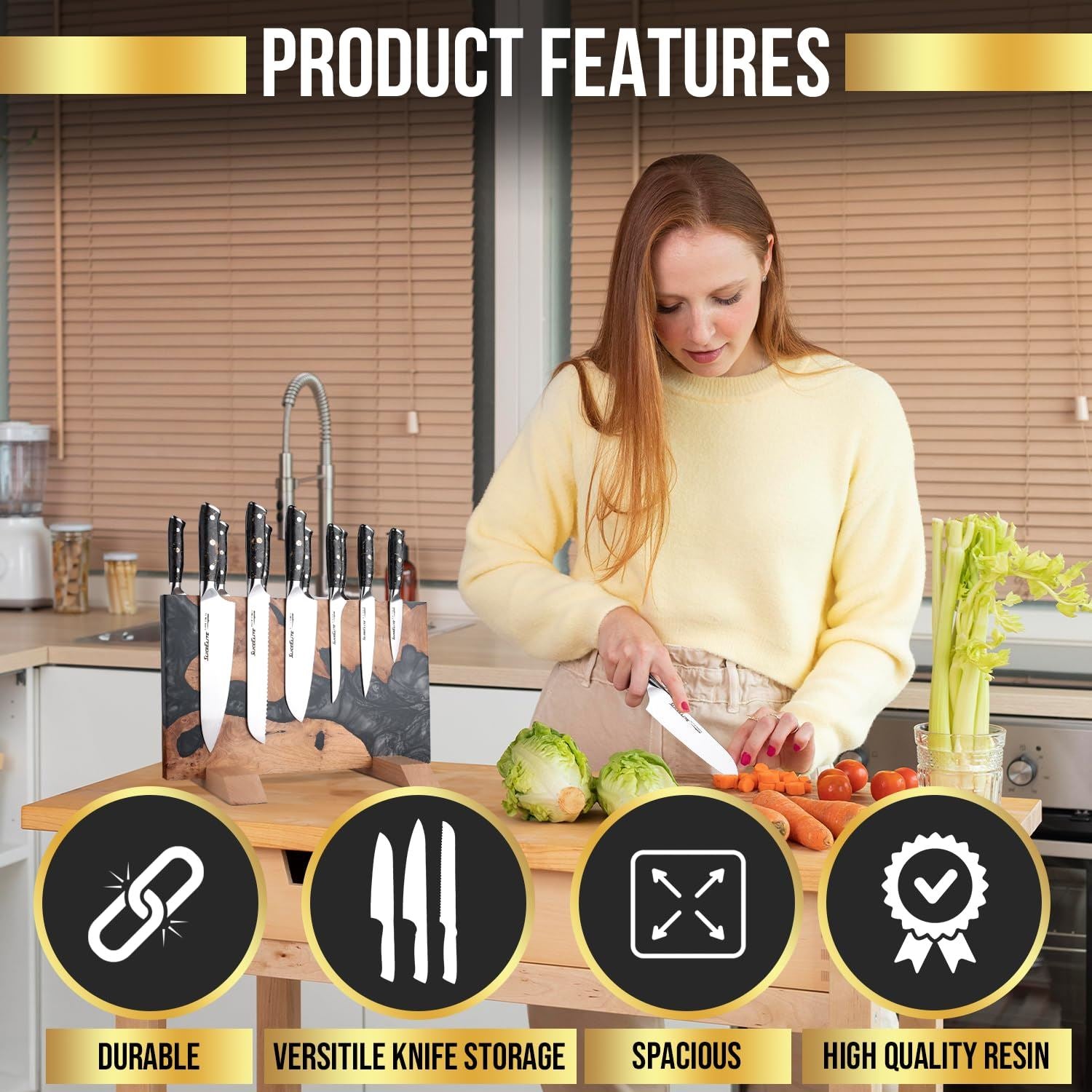 SliceElite Black Resin Magnetic Knife Block 