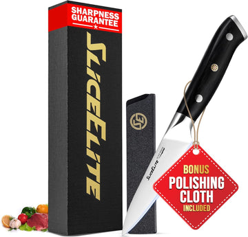 SliceElite 3.5-Inch Paring Knife German Steel Pakkawood Handle with Polymer Sheath