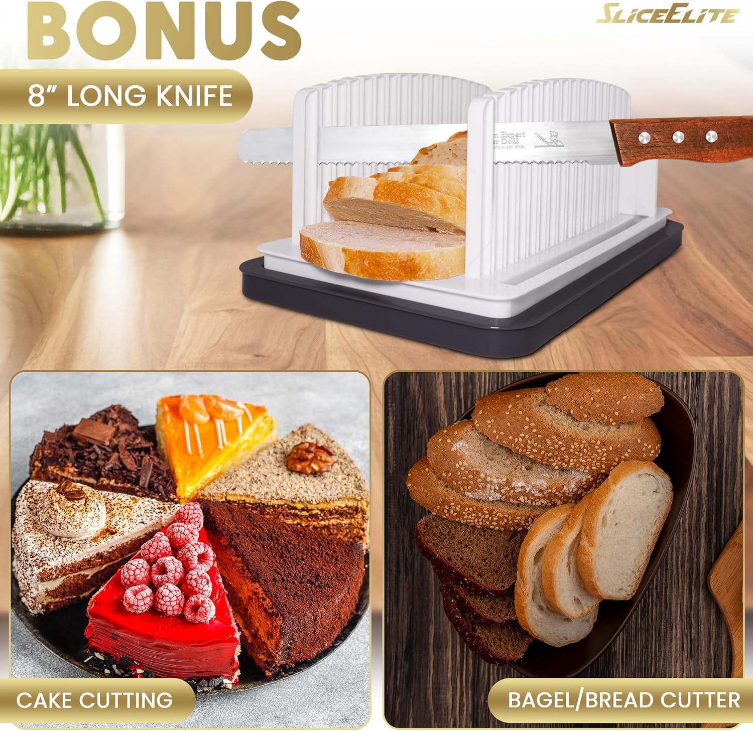 Wooden Bread Bow Knife – Sourdough Bread Slicer with Serrated Stainless Blade & Bow Design