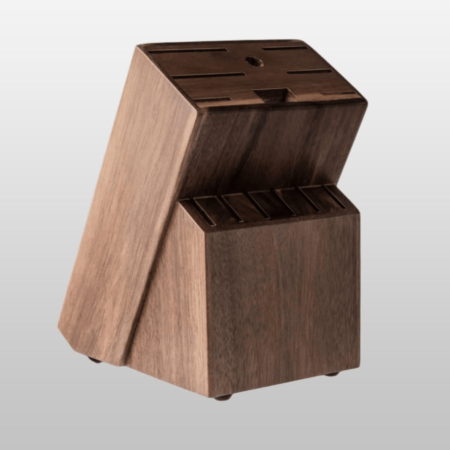 Wooden step stool with a unique design on a light gray background