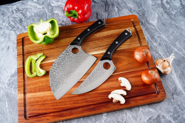 Meat Knife Set 2PC Serbian Chef Knife Viking Carving Knife Full Tang Ebony