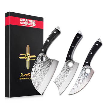 Meat Cutting Knife Set 3PC Viking Carving Knife Meat Cleaver Serbian Chef