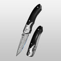 SliceElite Two folding knives with decorative blades on a light gray background