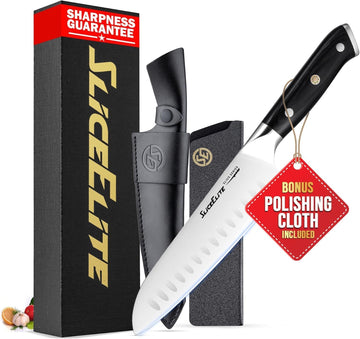 7-Inch Santoku Knife With Sheath German Steel Pakkawood Handle