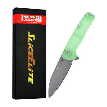 SliceElite Glowpoke Folding Pocket Knife Glow in the Dark G10 Handle 14C28N Blade Button Lock (Glowpoke Satin)