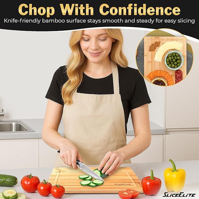 close up view of the SliceElite Bamboo cutting board
