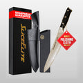 Knife set with sheath and 'Slice Elite' packaging on a light gray background