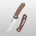SliceElite Two brown folding knives on a light gray background