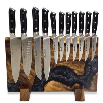 SliceElite XL Magnetic Knife Block Acacia Hardwood Onyx Resin Holds 22 Knives