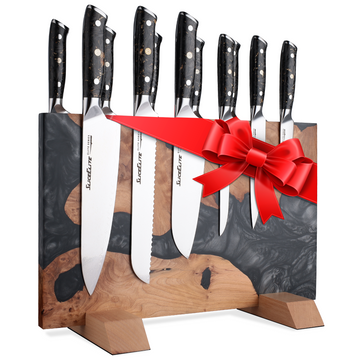 SliceElite Magnetic Knife Block East Indian Walnut Blue Resin Holds 20 Knives