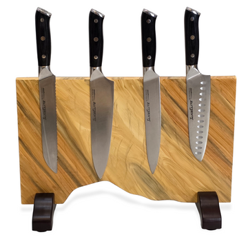 SliceElite Magnetic Knife Block Olive Wood Double Sided Knife Organizer