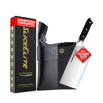 SliceElite 7-Inch Cleaver Knife German Steel Pakkawood Handle with Leather Sheath