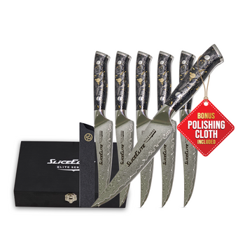 SliceElite Elite Series 6-Piece Damascus Steak Knife Set
