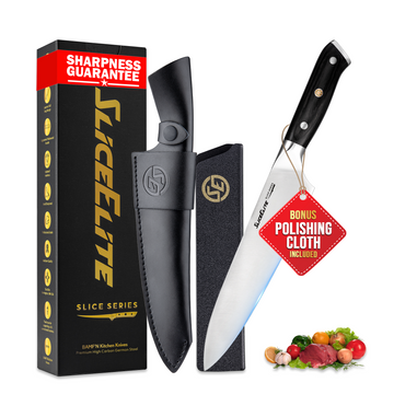 SliceElite 8-Inch Chef Knife German Steel Pakkawood Handle with Leather Sheath