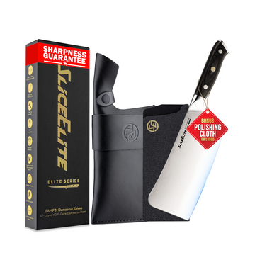 SliceElite 7-Inch Bone Cutting Knife German Steel Pakkawood Handle with Leather Sheath