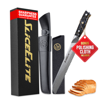 SliceElite 8-Inch Damascus Bread Knife VG10 Steel Carbon Fiber Handle