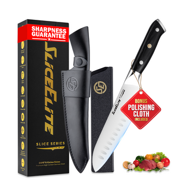 7-Inch Santoku Knife With Sheath German Steel Pakkawood Handle